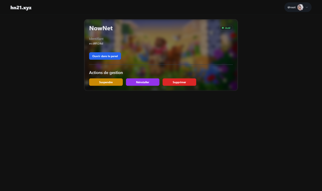 Interface de gestion des serveurs